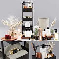 Stylish Bathroom Accessories With Soap Dispensers Aromatherapy Candles Storage Shelves And Mini Plants