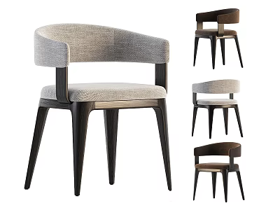 Modern Gray Fabric Upholstered Dining Chairs With Dark Wooden Legs Sleek Design 3d model
