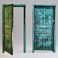 Teal Green Vintage Wooden Swing Doors With Distressed Panel And Classic Design