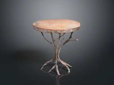 Unique Round Furniture Table With Orange Top And Branch Like Metal Legs 3d model