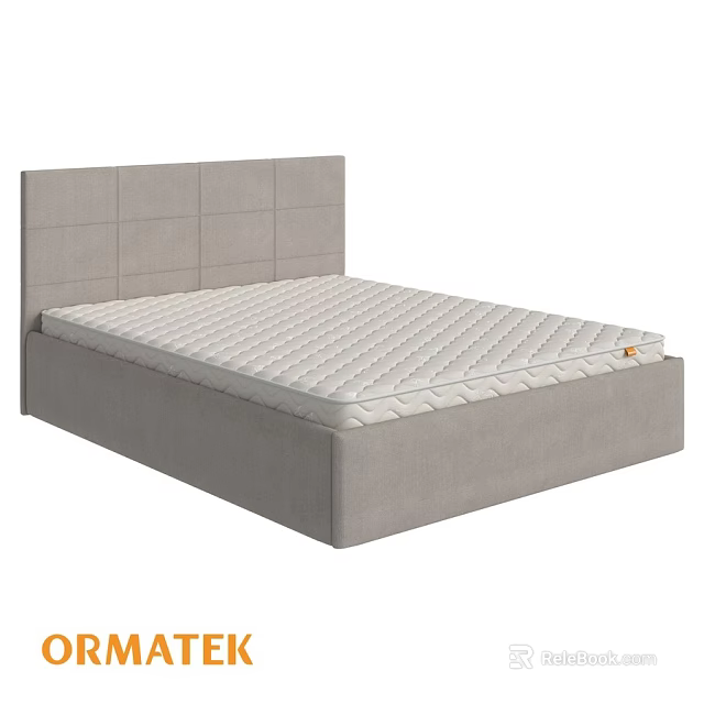 Modern Upholstered Double Bed With Gray Panel Headboard And White Quilted Mattress 3d model 