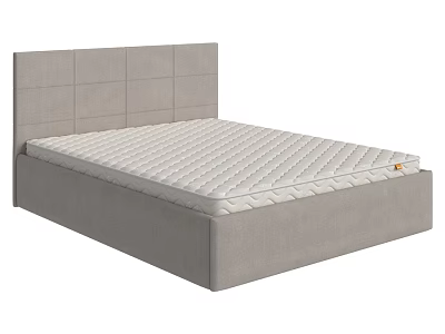 Modern Upholstered Double Bed With Gray Panel Headboard And White Quilted Mattress 3d model