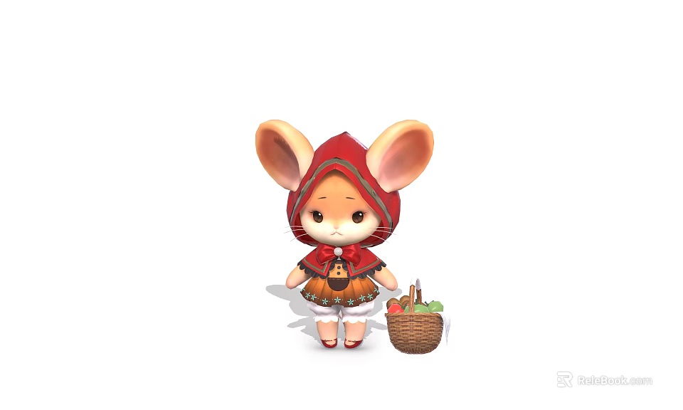 Cute Game Movie Character Wearing Red Hooded Cape With Big Ears Holding Fruit Basket 3d model 