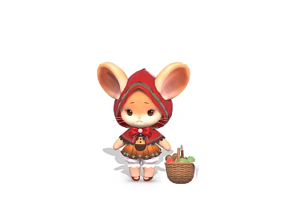 Cute Game Movie Character Wearing Red Hooded Cape With Big Ears Holding Fruit Basket 3d model