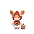 Cute Game Movie Character Wearing Red Hooded Cape With Big Ears Holding Fruit Basket