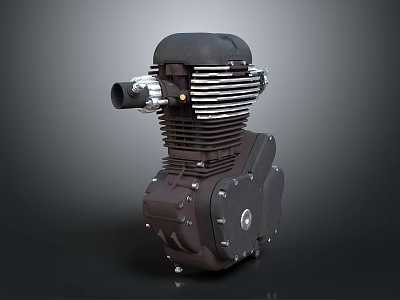 Black Metal Single Cylinder Engine With Ribbed Cooling Fins And Exhaust Pipe 3d model