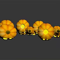 Cartoon Halloween Pumpkin Scene With Various Sizes Smiling Faces And Orange Reflections