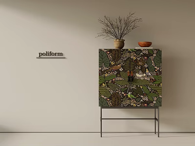 Pollform Decorative Cabinet With Green Floral Pattern And Vase Bowl On Top 3d model