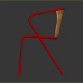 Modern Wooden Chair With Red Metal Frame And Curved Backrest