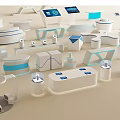Modern Technology Exhibition Hall With Interactive Screens And Geometric Display Stands 3d model