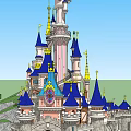 Ancient Architecture Castle With Blue Spires Towers Colorful Decorations And Green Lawns