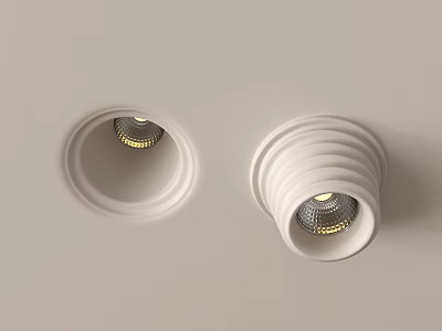 Modern White Recessed Downlights And Spotlights Installed On Ceiling With Illuminated Design 3d model