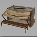 Rustic Wooden Outdoor Structure With Cloth Canopy Bench And Divided Compartments