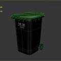 Black Plastic Trash Bin With Corporation Label And Lid And Wheels