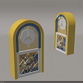 Yellow Arched Clock With White Dial Blue Border And Cartoon Design Below 3d model