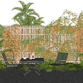 Lush Vines Covering Bamboo Fence in Cozy Outdoor Space with Table and Chairs