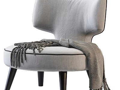 Elegant Modern Light Gray Linen Accent Chair With Tasseled Throw Blanket 3d model