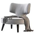 Elegant Modern Light Gray Linen Accent Chair With Tasseled Throw Blanket
