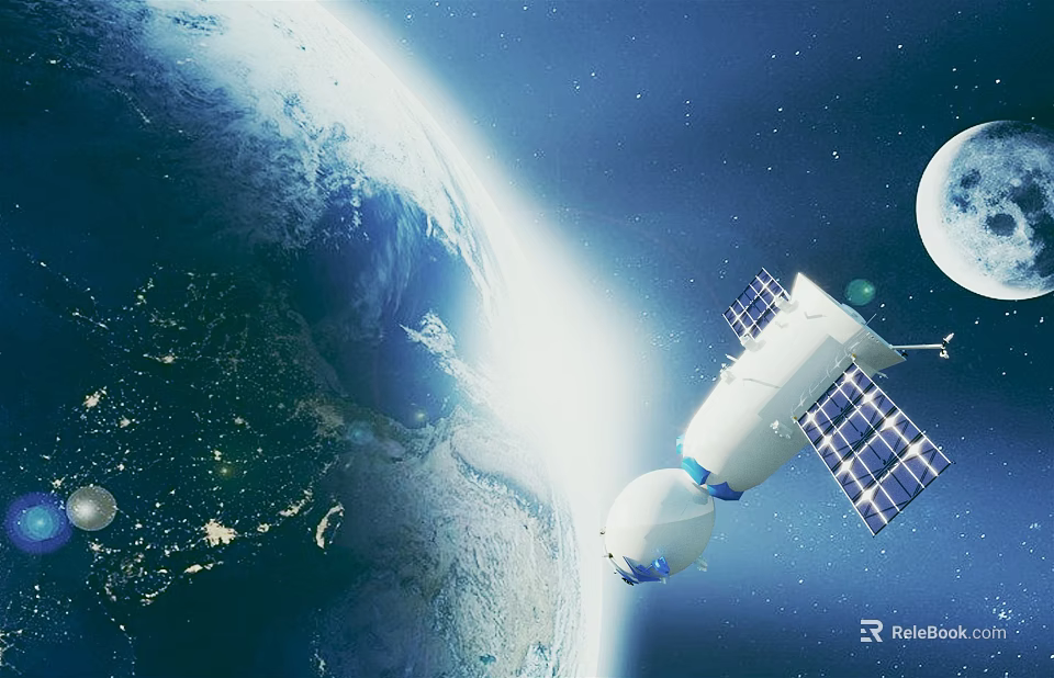 Vibrant Cartoon Scene Of Earth With Satellite Moon And Starry Sky 3d model 
