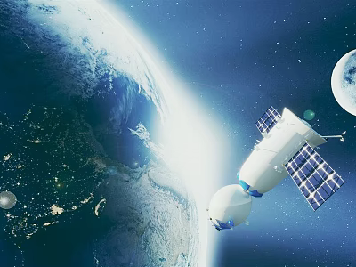 Vibrant Cartoon Scene Of Earth With Satellite Moon And Starry Sky 3d model