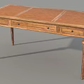 Wooden Office Desk With Carved Legs And Drawers On Gray Background