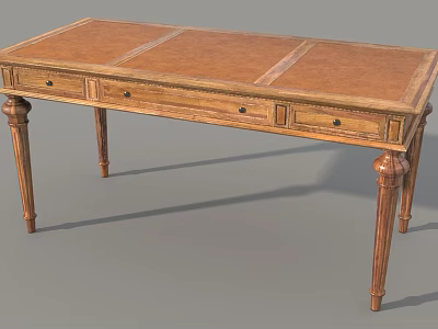 Wooden Office Desk With Carved Legs And Drawers On Gray Background 3d model