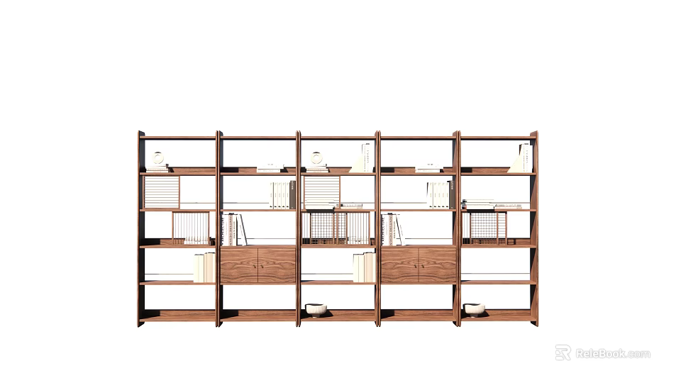 Modern Wooden Bookshelf With Open Shelves And Multiple Storage Compartments For Home Library Decorative 3d model 