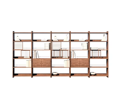 Modern Wooden Bookshelf With Open Shelves And Multiple Storage Compartments For Home Library Decorative 3d model