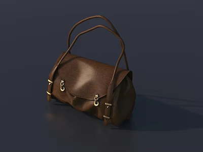 Stylish Classic Brown Leather Bag With Top Handles And Metal Buckles 3d model