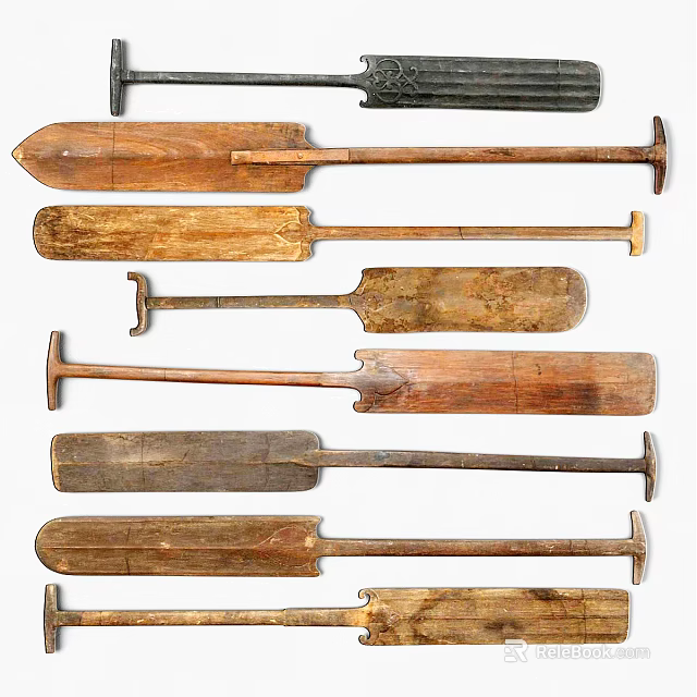 Vintage Wooden Oars Hanging As Rustic Wall Decor For Home Interior Design 3d model 