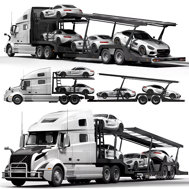 Car Transportation With Multi Level Carrier Truck Carrying Luxury Sports Vehicles 3d model 