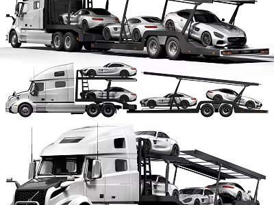 Car Transportation With Multi Level Carrier Truck Carrying Luxury Sports Vehicles 3d model