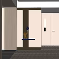 Modern Entryway Hallway Interior With Wooden Paneling Recessed Lighting And Herringbone Flooring