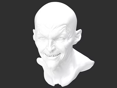 Realistic White Male Bust Sculpture With Detailed Facial Features And Grinning Expression 3d model