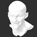 Realistic White Male Bust Sculpture With Detailed Facial Features And Grinning Expression