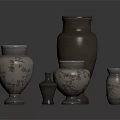 Ceramic Decorative Vases With Hand Painted Floral Patterns In Various Sizes 3d model