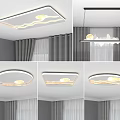 Modern Interior Lighting Combinations With Cloud Wave Ceiling And Pendant Lights Design 3d model