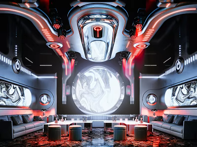 Cyberpunk Themed KTV Interior With Neon Lights And Futuristic Decor 3d model