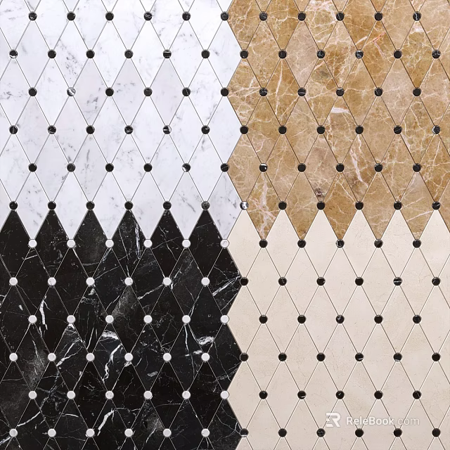 Marble Tile Components Featuring Diamond Patterns And Black Dots In Various Colors 3d model