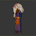 Cartoon Wizard Character With Long Beard Blue Cape Purple Orange Robes And Yellow Shoulders