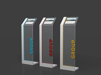 Floor Standing Digital Information Displays With GROUP Logo In Blue Red Yellow Colors 3d model