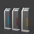 Floor Standing Digital Information Displays With GROUP Logo In Blue Red Yellow Colors
