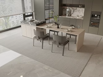 Modern Nakajima Table and Chair Combination Sideboard Venetian Blinds 3d model