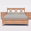 Wooden Double Bed With Carved Headboard Gray Mattress And Nightstands With Drawers