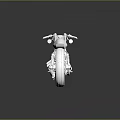 Man Examining White 3D Rendered Motorcycle Model on Black Background with Reflection 3d model
