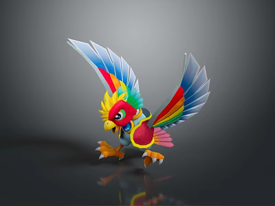Colorful Flying Bird Plush Toy with Vibrant Feathers Spread Wings Yellow Head and Red Body 3d model