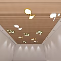 Ceiling Design With Wooden Slats And Musical Note Lights