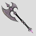 Ornate Battle Axe With Purple Gemstones Intricate Patterns And Black Handle Design