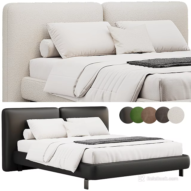 Modern Double Bed With Multiple Color Headboard Options Black Green Brown Grey Beige 3d model