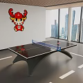 Modern Indoor Ping Pong Table With Cartoon Decoration And City View Windows